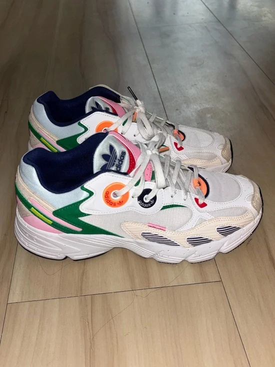 Adidas Women’s White Sneakers with Pink, Green, Orange & Navy Accents - Picture 2 of 6